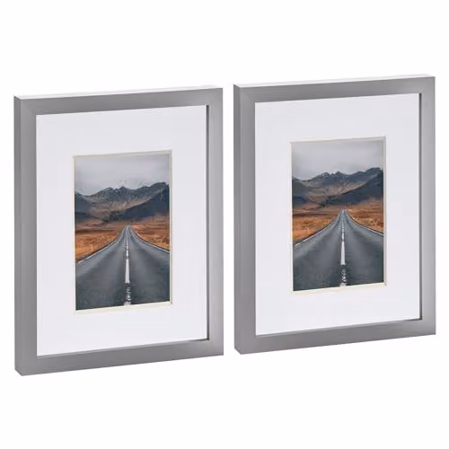 Nicola Spring Pack of 2 Grey Rectangular Photo Frames with White Mounts – 1