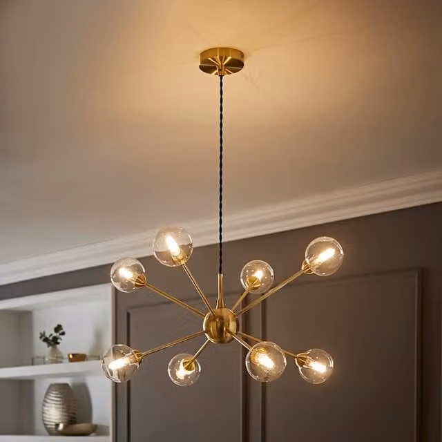 ValueLights Sputnik 8 Way Glass Globe Pendant Ceiling Light in Gold and Transparent