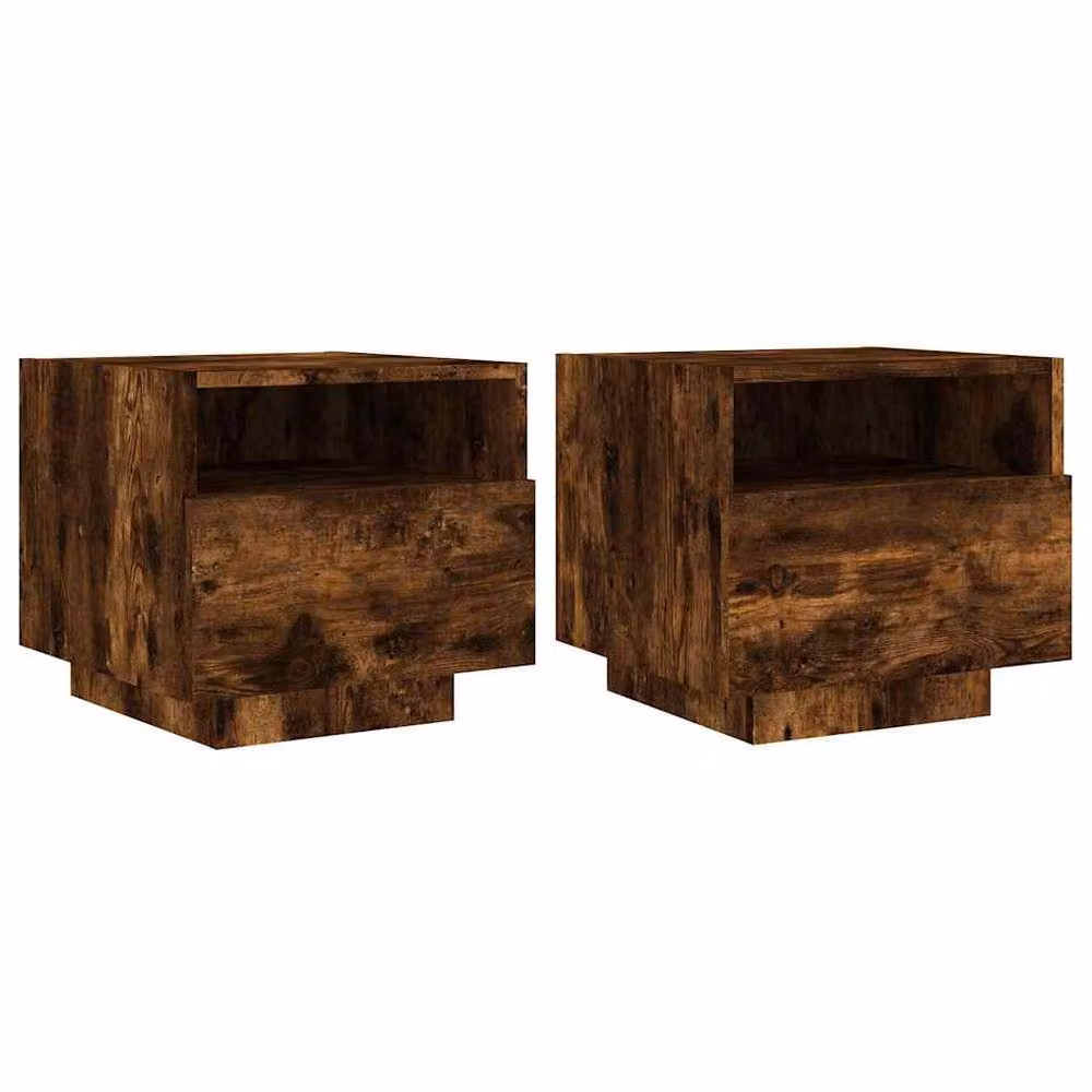 Berkfield Home Set of 2 Decorative Bedside Cabinets with Integrated LED Lights in Smoked Oak Brown – 3