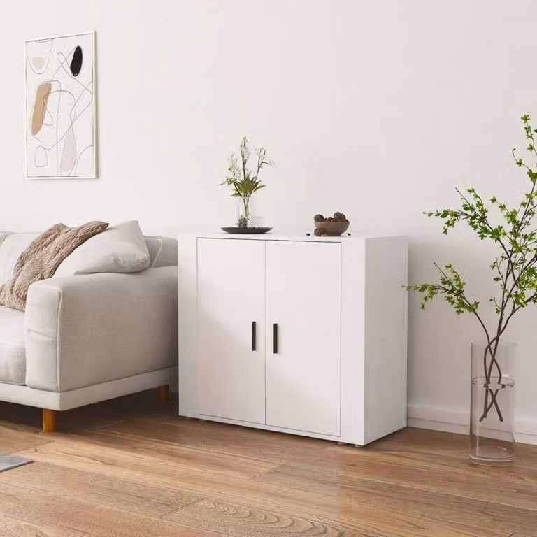 Berkfield Home White Modern Sideboard in MDF, W/D/H: 80 x 33 x 70 cm