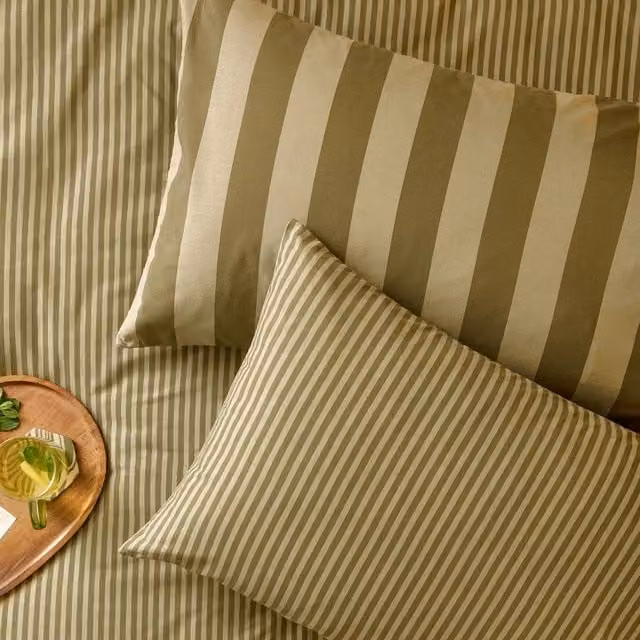 Furn Reversible Striped Pillowcase Pair in Green, W: 70 cm, H: 50 cm