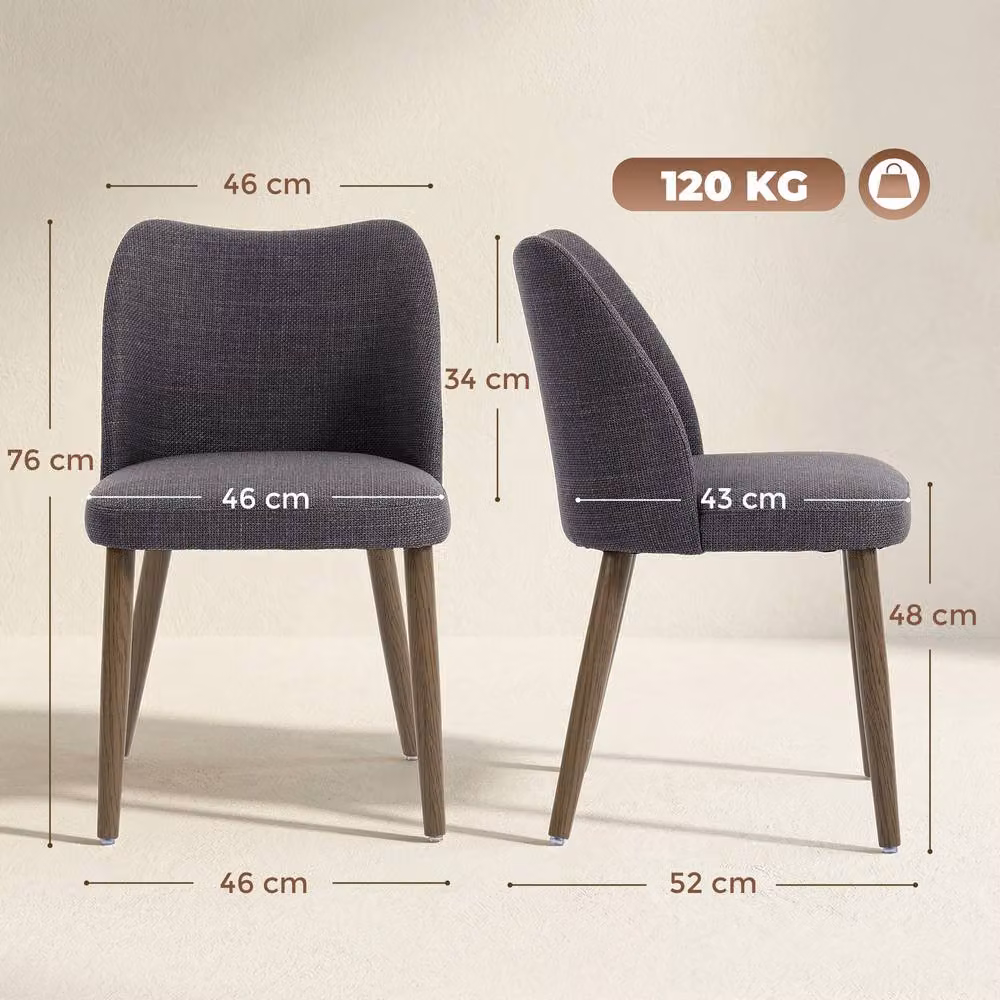 STILVORA Set of 2 Modern Grey Fabric Dining Chairs with Padded Seats and Rubberwood Legs – 2