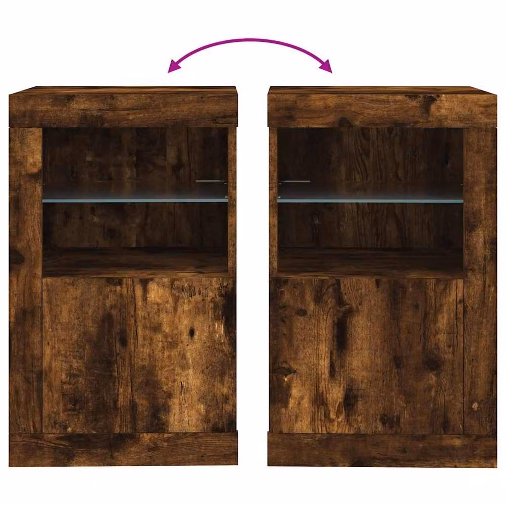 Berkfield Home Side Cabinet in Smoked Oak Brown with Integrated LED Lights and Glass Doors, W/D/H: 67.0 x 41.0 x 37.0 cm – 6