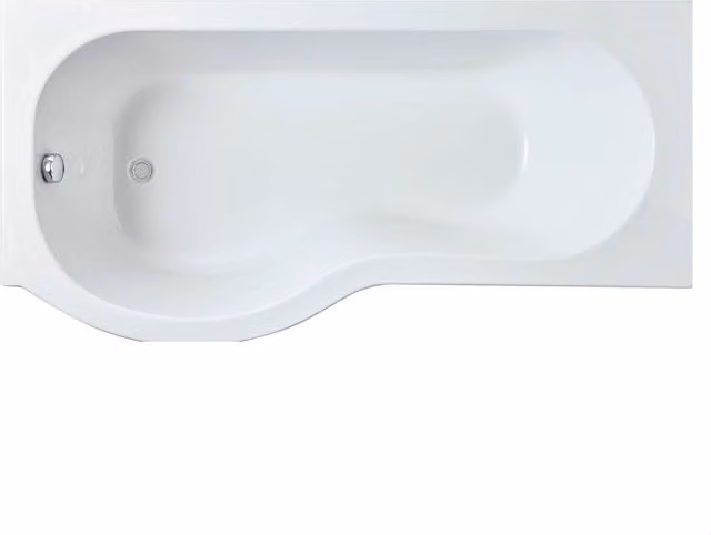 Balterley White Asymmetric P Shaped Acrylic Shower Bath with Bath Screen, W/D/H: 160 x 85 x 42 cm, Left Handed