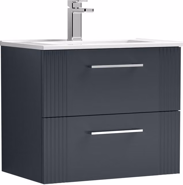 Balterley Wall Hung 2 Drawer Vanity Unit with Minimalist Basin, Satin Dark Grey, Width: 60 cm – 1