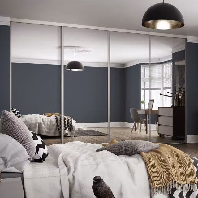 Spacepro Contour Silver Frame Mirrored Sliding Wardrobe Door Kit, 4 Pack