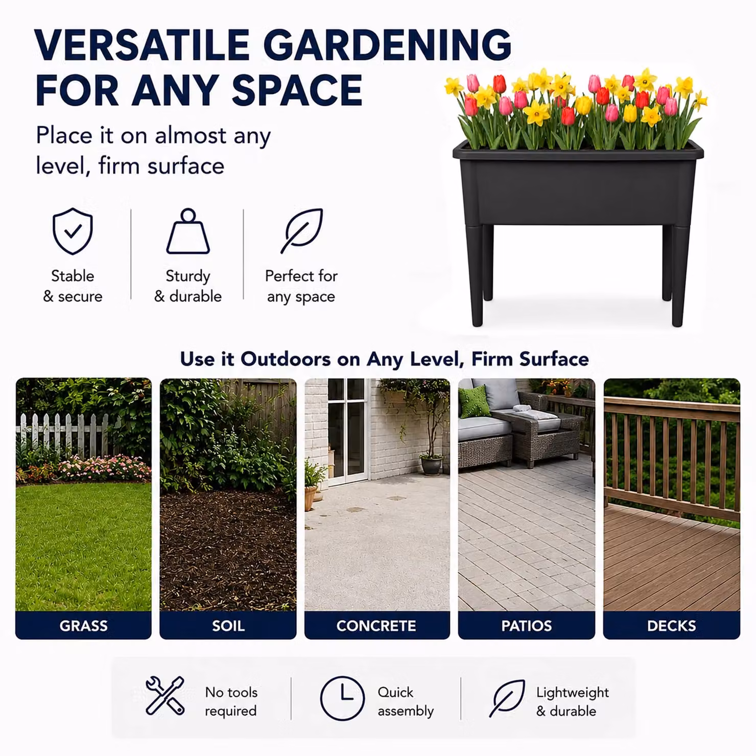 Simpa Black Plastic Raised Bed Trough Planter Tub W/D/H: 76 x 65 x 37 cm – 4