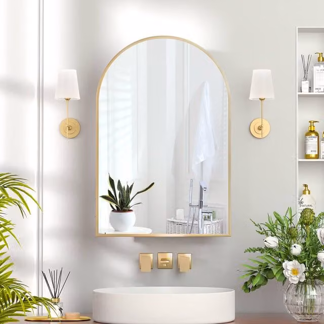 KEEPREAPER Sleek Gold Bathroom Mirror Cabinet with Storage, W/H: 51 x 76 cm – 1