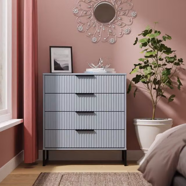 2 U Menai 4 Drawer Chest in Light Blue and Black with Matt Metal Finish