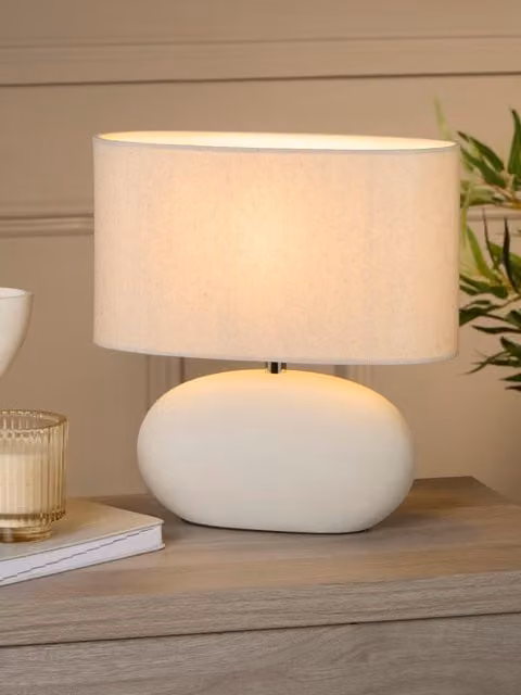 Lighting Collection Grey Ceramic Table Lamp with Fabric Shade – 1