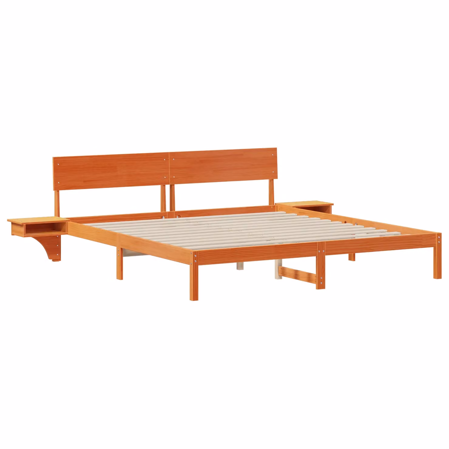 Berkfield Home Modern Solid Pine Wood Bed Frame with Headboard and Side Compartments, Wax Brown, 200 x 200 cm – 2