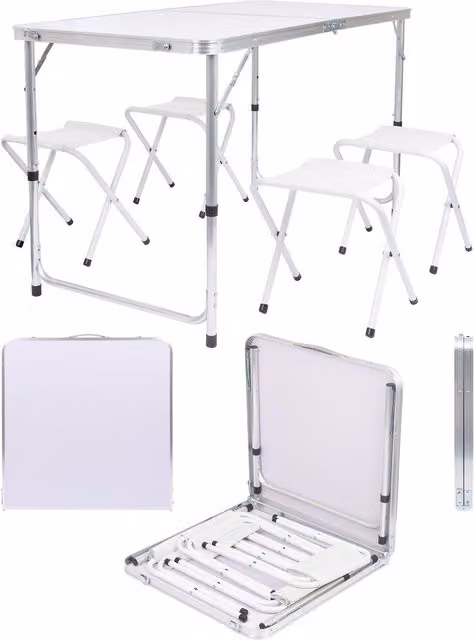 Harbour Housewares 5-Piece Height Adjustable Folding Picnic Table and Chairs Set in White
