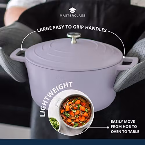 MasterClass Non-Stick Cast Aluminium Casserole Dish with Lid, Purple, Diameter: 24 cm, Capacity: 4 L – 4