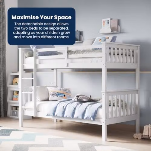Flair Furnishings Zoom Two-Level Detachable Bunk Bed for Children in White Solid Pine Wood, W/D/H: 80 x 200 cm – 3