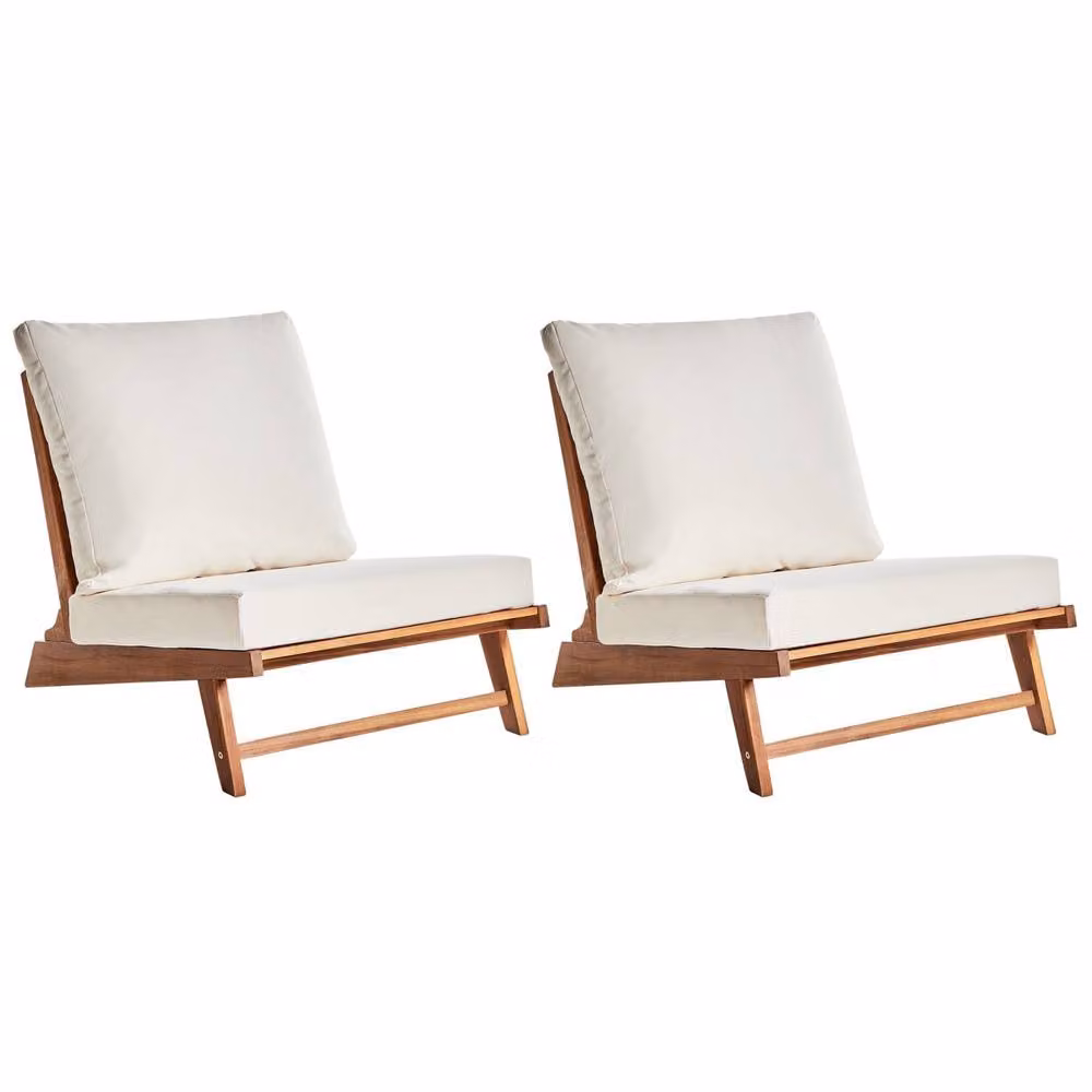 Wyld and Coco Set of 2 Brown Acacia Wood Low Outdoor Chairs with Removable Cushions – 2