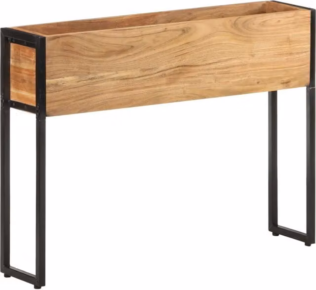 Berkfield Home Brown Acacia Wood and Metal Planter, W/D/H: 90 x 20 x 68 cm