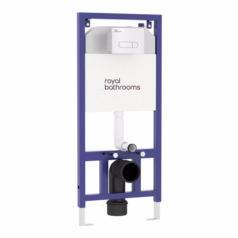 Royal Bathrooms Aqua Wall Hung WC with Dual Flush Concealed Cistern and Square Chrome Plate in White and Silver