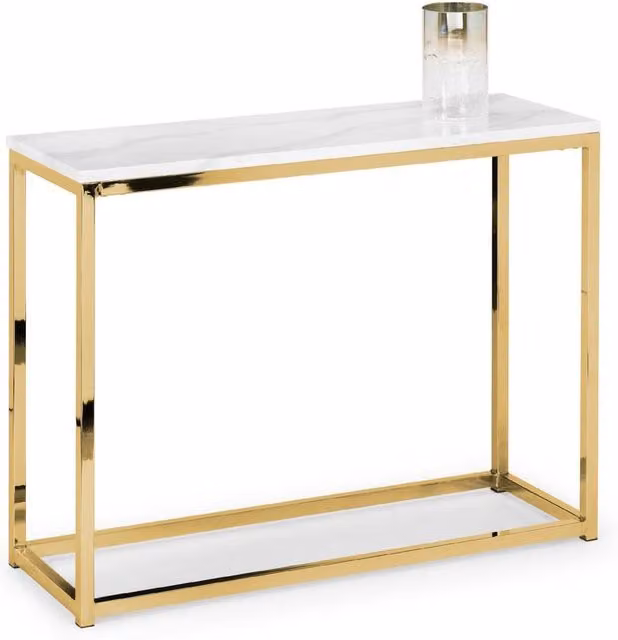 Cheshire Valenza Console Table in White Marble and Gold, W: 100.0 cm, D: 75.0 cm, H: 2.0 cm