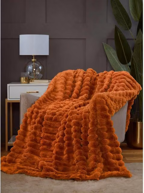 Rapport Home Faux Fur Throw Blanket in Orange