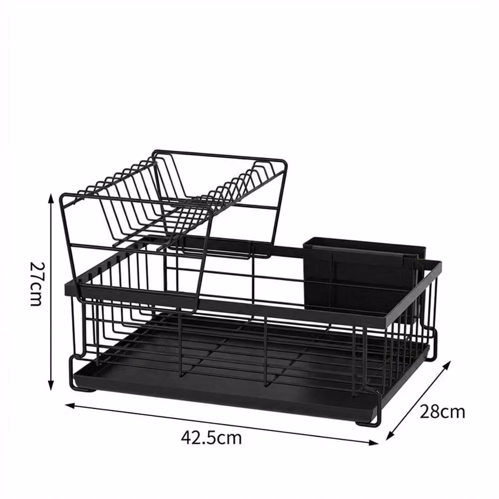 NESTLUNE Black Large Dish Drainer Rack with Drip Tray and Cutlery Holder, W/D: 100 x 100 cm – 2