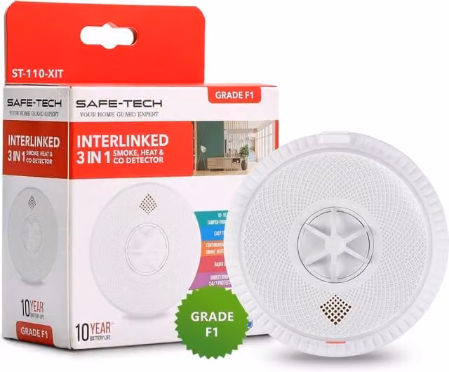 Livingandhome Multi-Sensor Smoke, Heat and CO Detector with 10 Year Tamperproof Battery, White