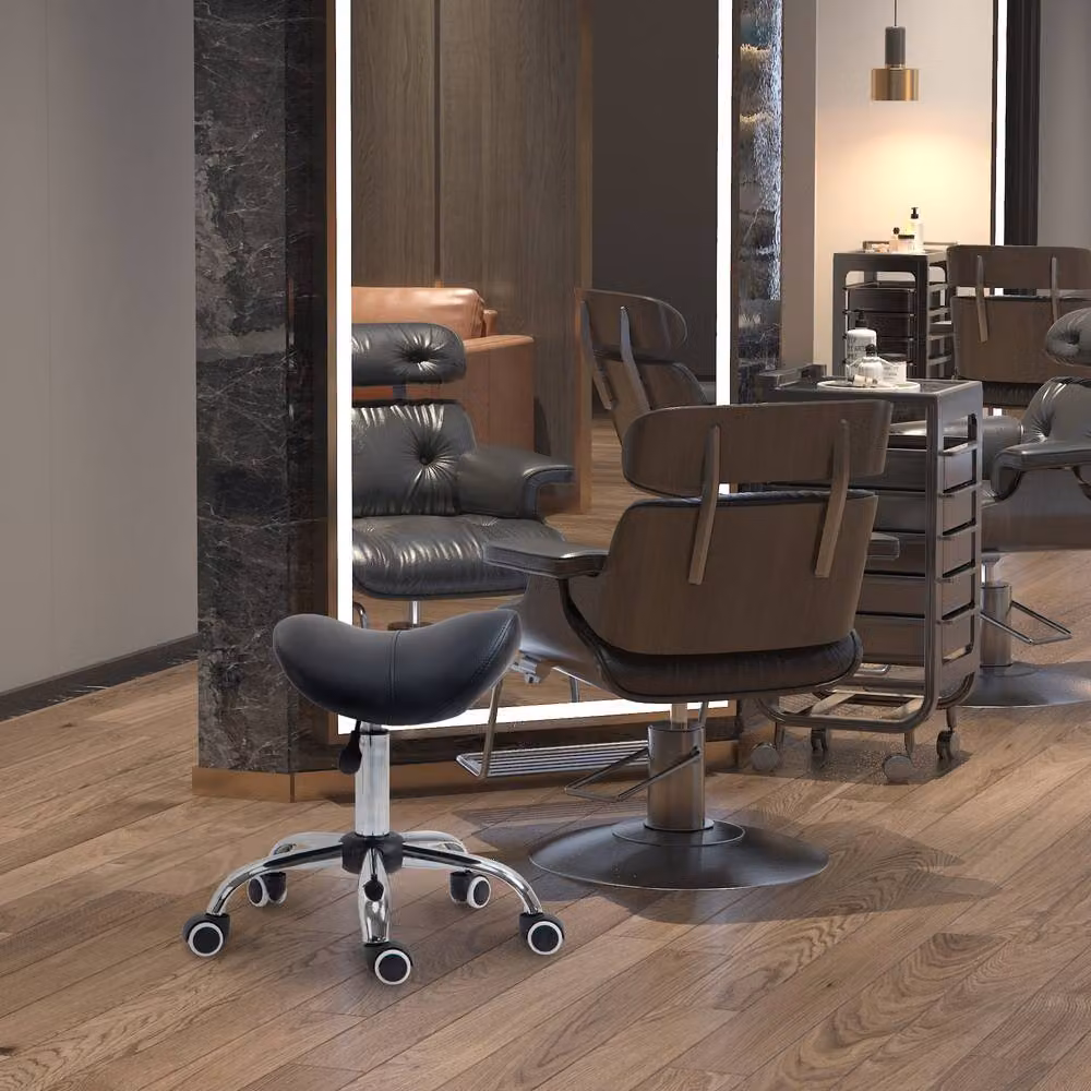 STILVORA Adjustable Salon Stool with Wheels and Synthetic Leather in Black – 2