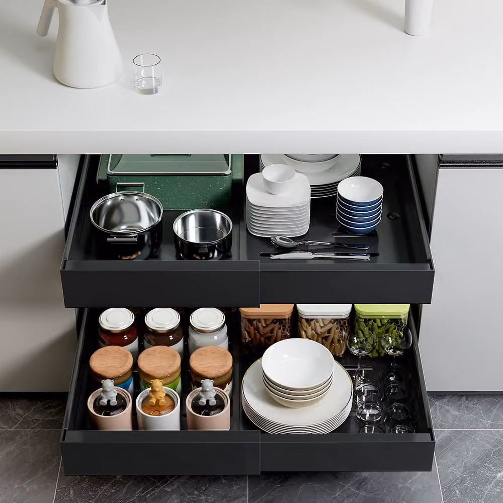 Appaso Black Metal Adjustable Pull Out Cabinet Drawer Inserts, 2-Piece Set, Depth: 52 cm, Width: 32-52 cm – 1