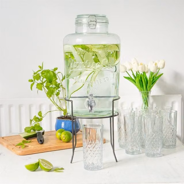 Rink Drink Glass Drinks Dispenser with Tap and Stand, 8.7 l, Black and Transparent
