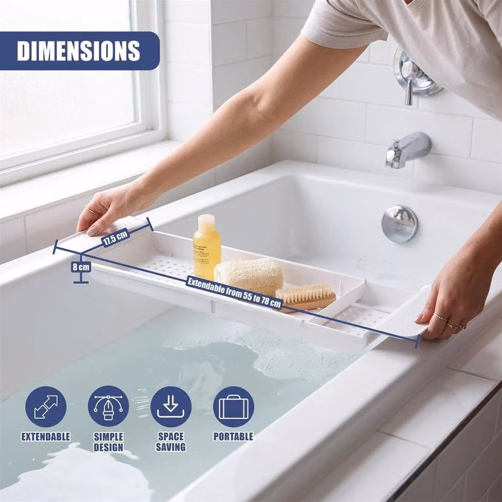 KORVIXA Extendable White Bath Rack Tray Over Bath Bridge Caddy – 3