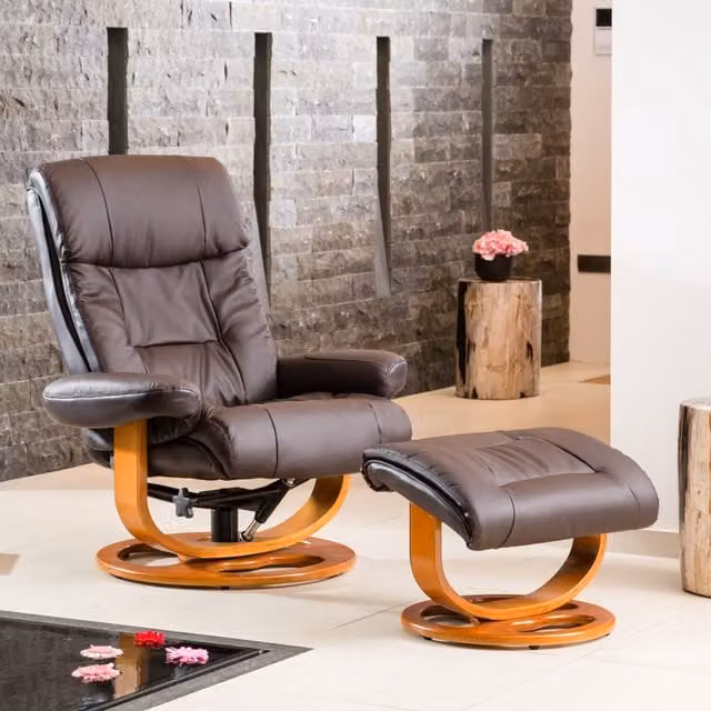 Artemis Home Barriston Swivel Recliner and Ottoman in Brown Synthetic Leather