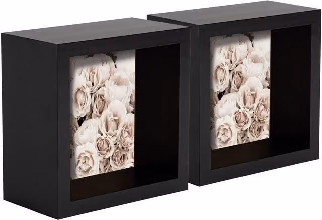 Nicola Spring Pack of 2 Black Square 3D Deep Box Photo Frames, W/H: 10.16 x 10.16 cm