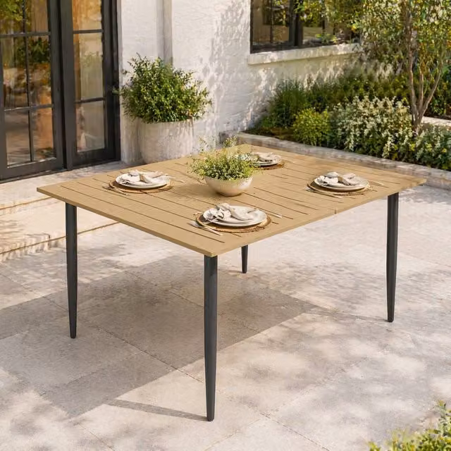 STILVORA Modern Outdoor Table in Sand with Parasol Hole, W/D/H: 150 x 90 x 73 cm