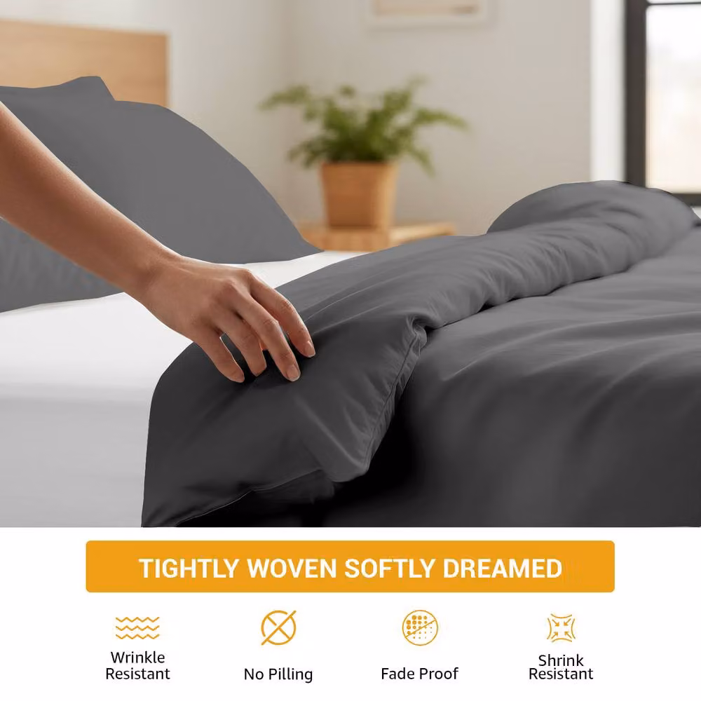 Pamposh 400 Thread Count Mako Satin Cotton Duvet Cover Set in Grey, Reversible and Breathable, W/D/H: 135 x 200 cm – 5