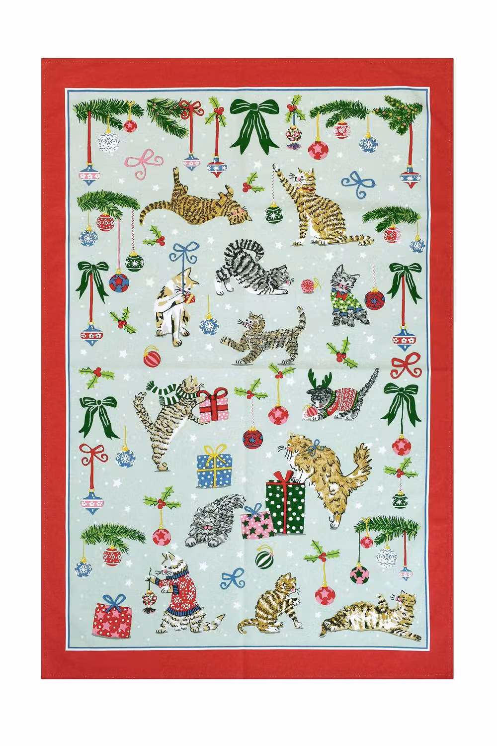 Ulster Weavers Christmas Cats Festive Print 100% Cotton Tea Towel in Light Green and Multicolour – 2