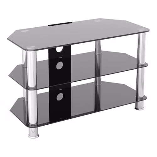 AVF Black Glass and Metal Minimalist TV Stand with Media Compartments, 80cm – 1