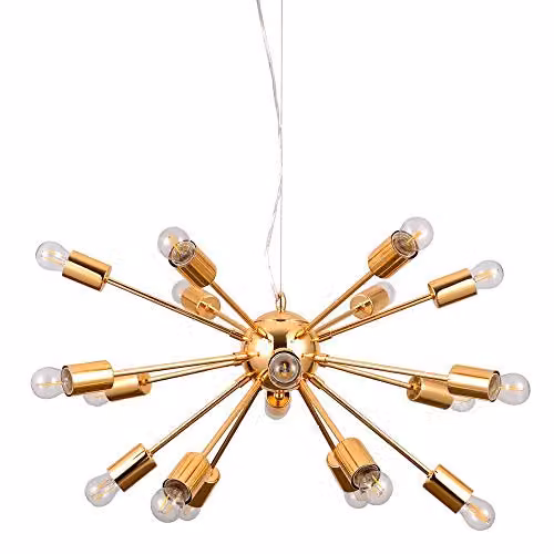 Netlighting Modern Suspended Pendant Light in Gold with 18 E27 Bulbs