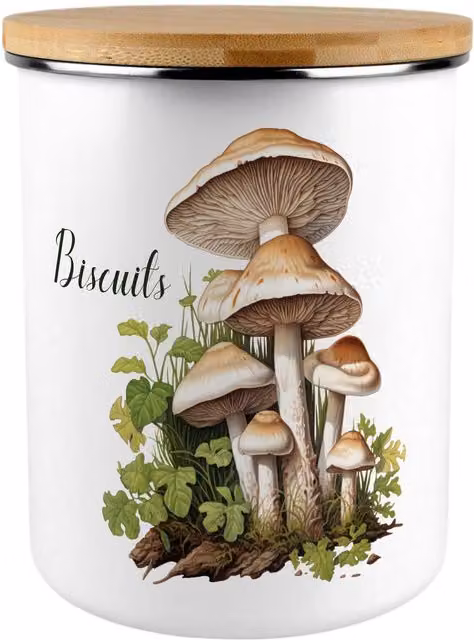 Purely Home Forest Mushrooms Extra Large Metal Biscuit Tin in Brown and White