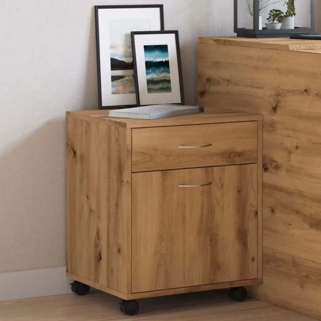 Berkfield Home Artisan Oak Rolling Cabinet in Brown, W/D/H: 45 x 38 x 54 cm – 2