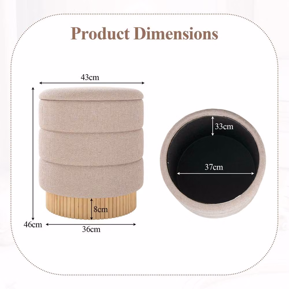 Costway Modern Round Storage Ottoman in Beige Upholstered Chenille with Lid – 2