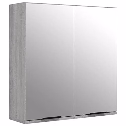 vidaXL Modern Grey Bathroom Mirror Cabinet with Hinged Doors, W/D/H: 64 x 20 x 67 cm
