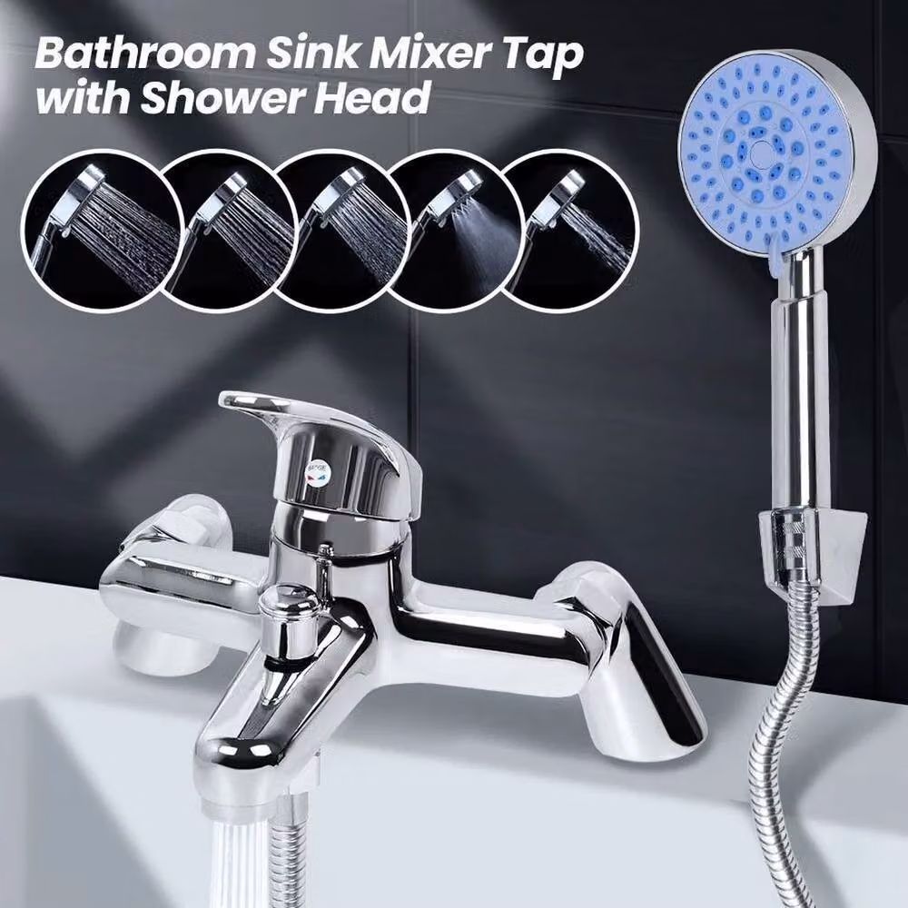 FLAVORA Luxury Chrome Bath Filler Tap and Shower Mixer Set in Silver, Wall Mounted, Single Lever – 3