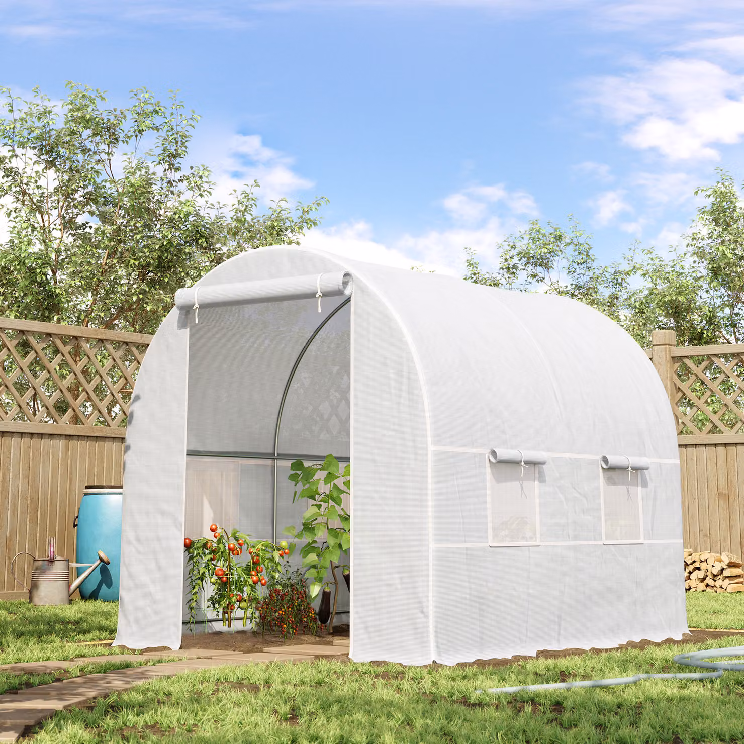 Outsunny White Polycarbonate Walk-In Greenhouse with Stainless Steel Frame for Outdoor Gardens, W: 250 cm, D: 200 cm, H: 200 cm – 2