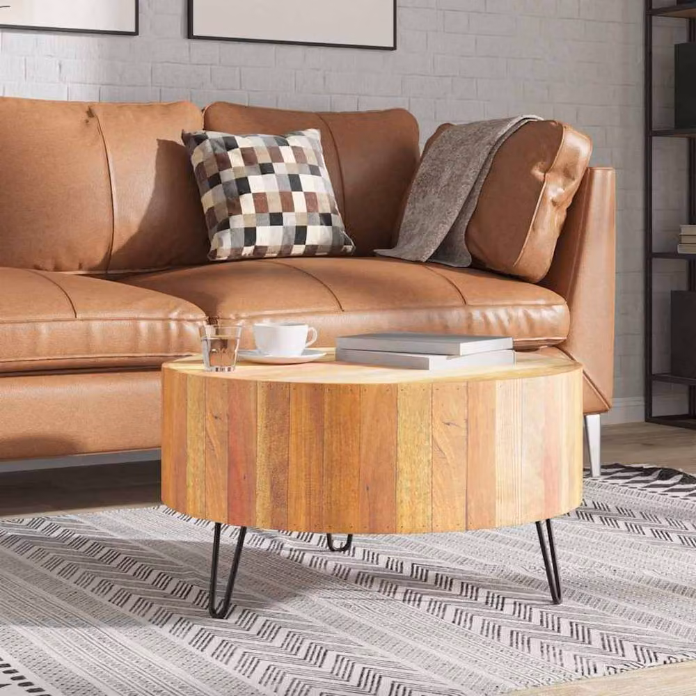 Berkfield Home Round Industrial Coffee Table in Beige Solid Reclaimed Wood – 2