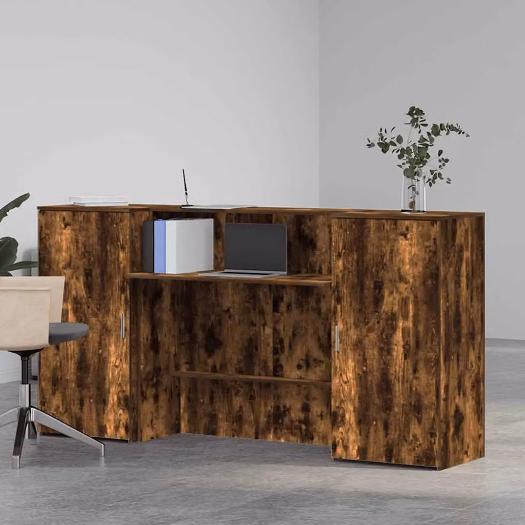 Berkfield Home Smoked Oak Reception Desk in Brown, W/D/H: 200 x 50 x 103.5 cm – 3