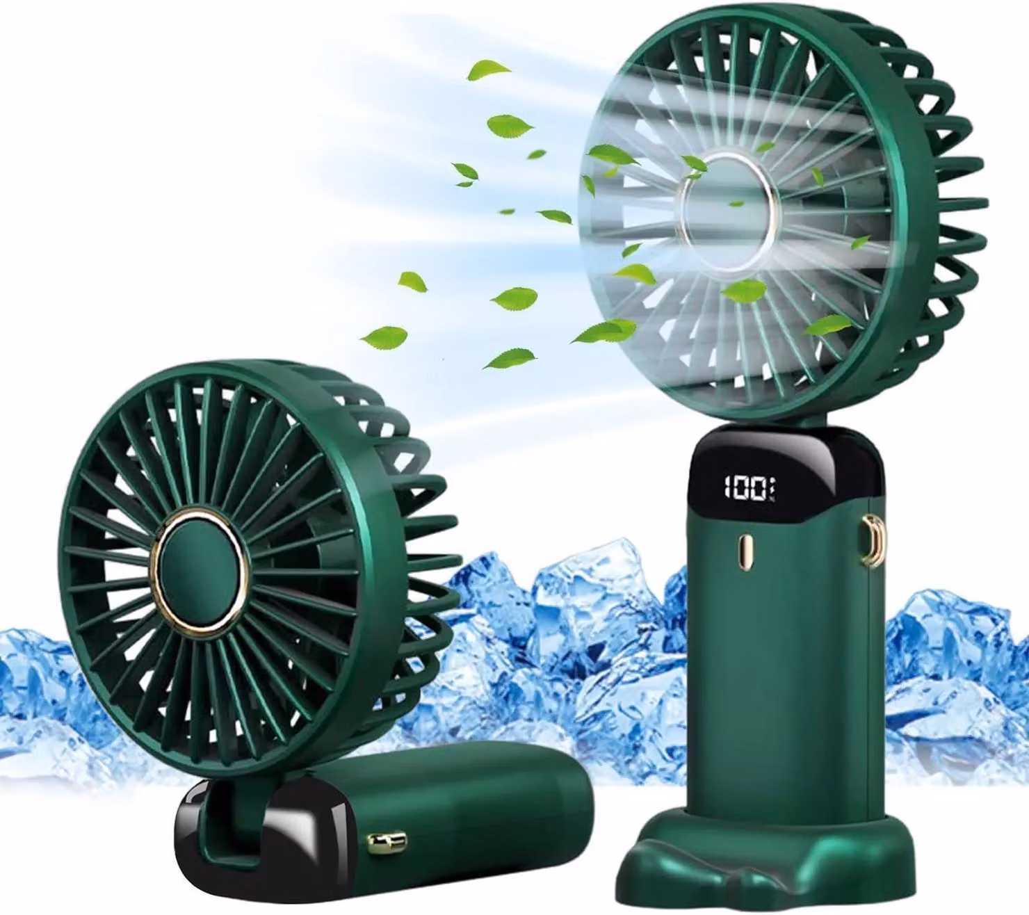 Dyzi 2-in-1 Portable Mini Handheld Desk Fan, USB-C Rechargeable, Bottle Green – 2