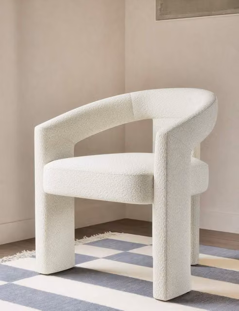 M&S Art Deco Tub Armchair in White Bouclé and Velvet