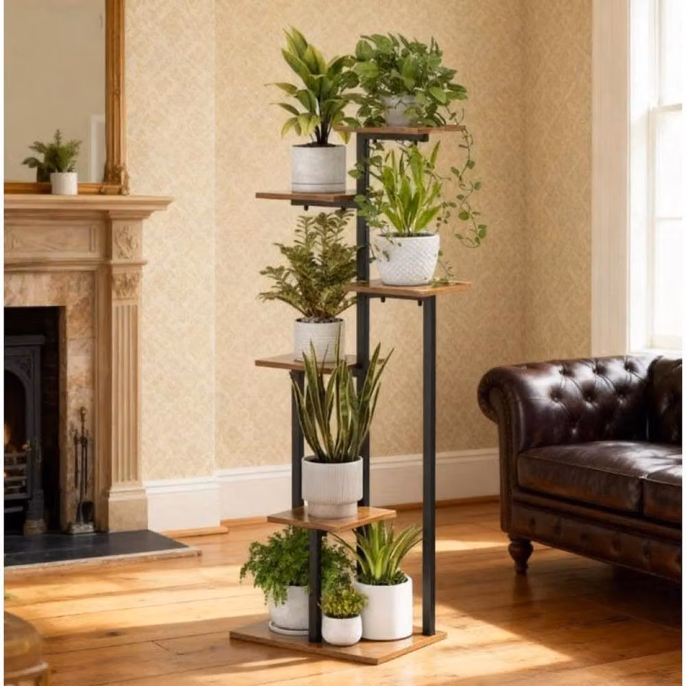 PAWNORA 6-Tier Indoor Plant Stand in Black Vintage Metal and Plastic – 4
