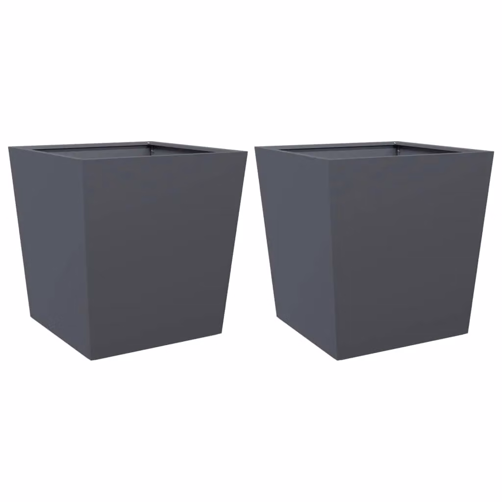 Berkfield Home Garden Steel Planter Tubs, Anthracite and Black, 2 Pack, W/D/H: 50 x 50 x 50 cm – 2