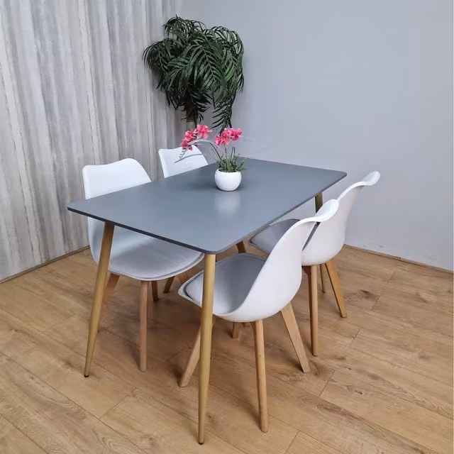 Kosy Koala Scandinavian Grey Dining Table and 4 White Chairs Set
