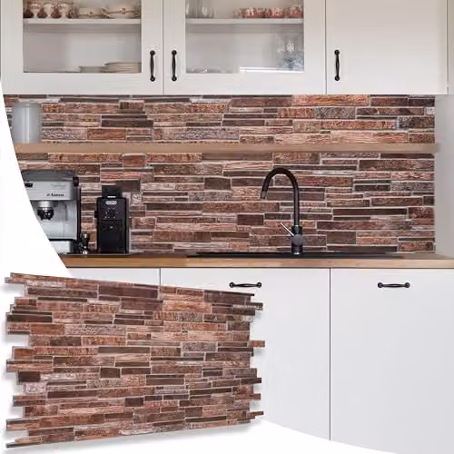 Novecrafto 3D Wall Panels Slim Stone Brick Effect PVC Cladding, Brown, 6 Sheets, W/H: 96 x 48 cm – 1
